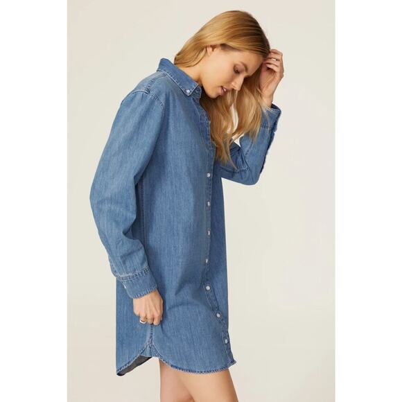 THAKOON Light Blue Wash Denim Button Up Front Mini Oversized Shirt Dress Size 4 - Picture 3 of 8